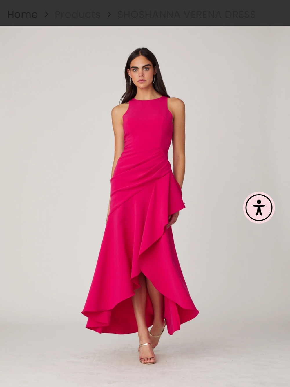 Shoshanna Hot Pink Asymmetric Ruffle Maxi Dress